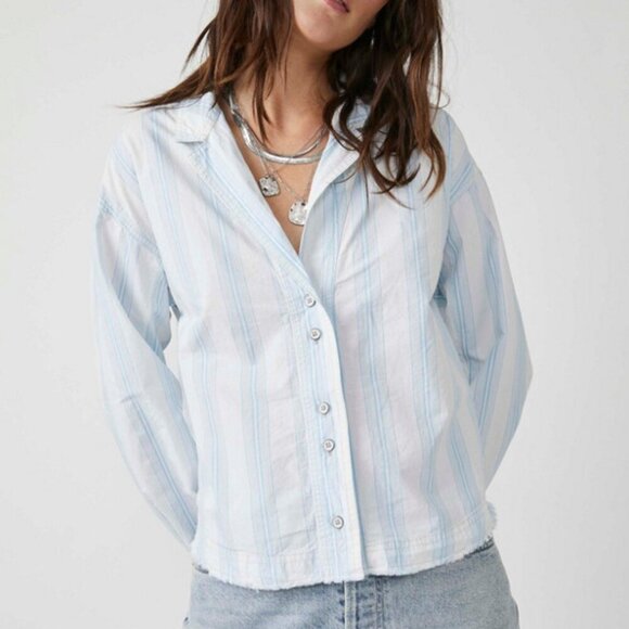 We The Free Free People Kelia Stripe Trapeze Button Down Shirt Size L - Picture 1 of 10